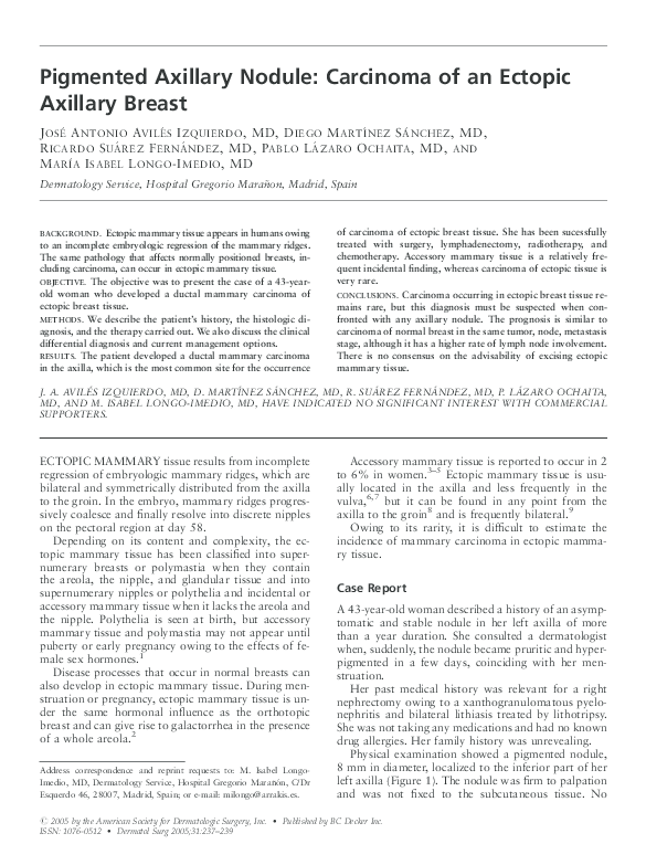 (PDF) Pigmented Axillary Nodule: Carcinoma of an Ectopic Axillary Breast