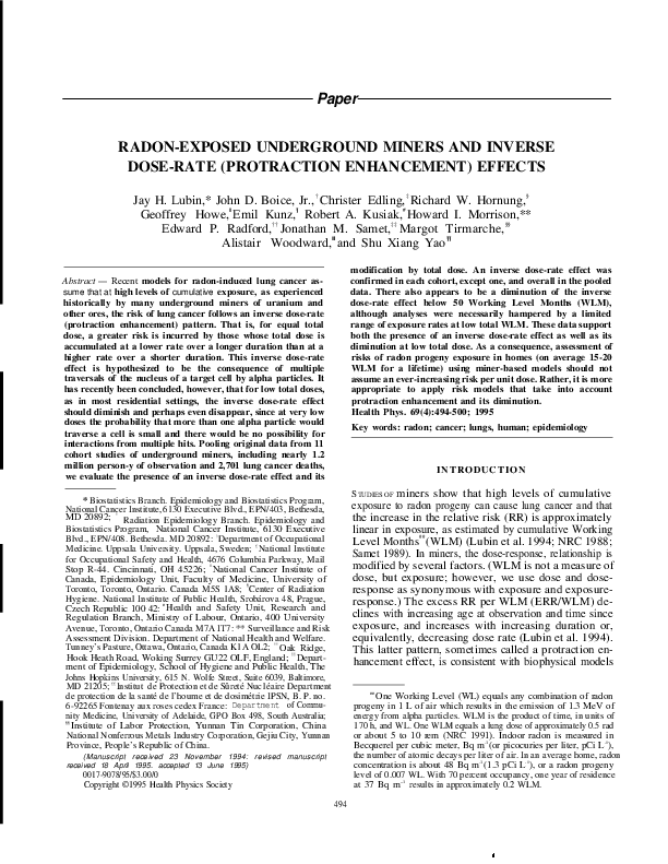 (PDF) Radon-exposed underground miners and inverse dose-rate ...