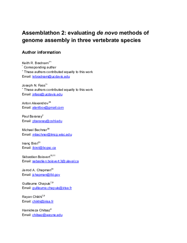(PDF) Assemblathon 2: evaluating de novo methods of genome assembly in ...
