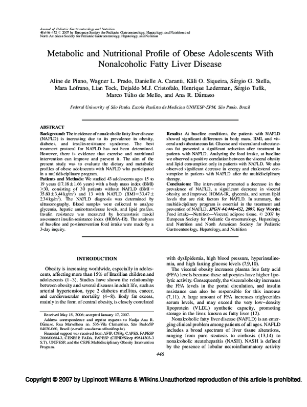 (PDF) Metabolic and Nutritional Profile of Obese Adolescents With ...