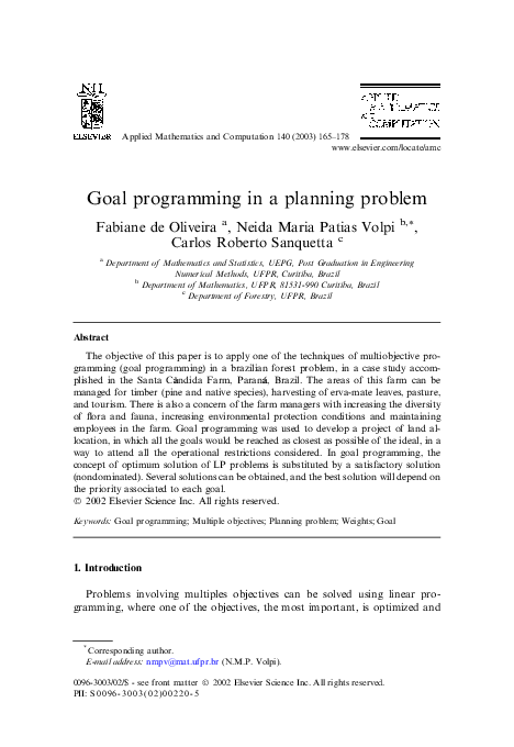 (PDF) Goal programming in a planning problem