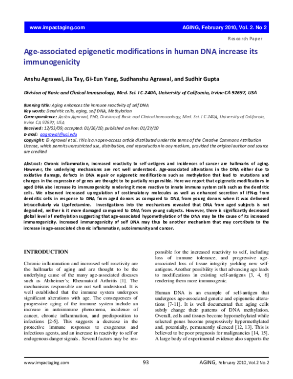 (PDF) Age-associated epigenetic modifications in human DNA increase its ...