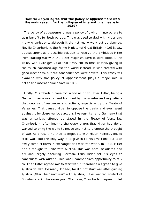 (DOC) How far do you agree that the policy of appeasement was the main ...