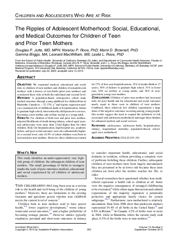 (PDF) The Ripples of Adolescent Motherhood: Social, Educational, and ...