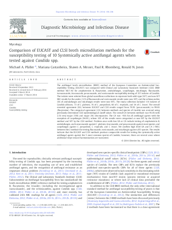 (PDF) Comparison of EUCAST and CLSI broth microdilution methods for the