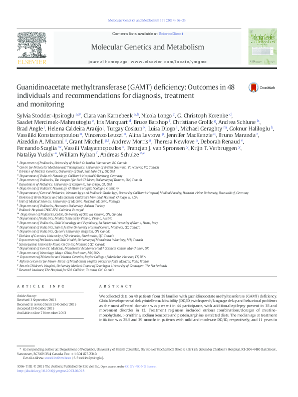 (PDF) Guanidinoacetate methyltransferase (GAMT) deficiency: late onset ...
