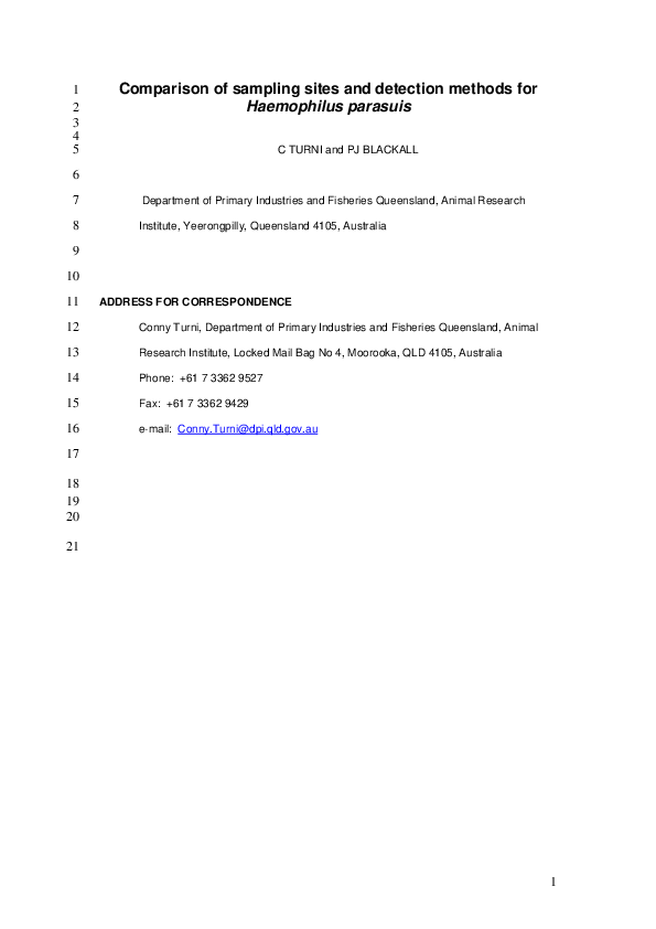 (PDF) Comparison of sampling sites and detection methods for ...