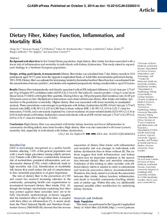 (PDF) Dietary fiber, kidney function, inflammation, and mortality risk