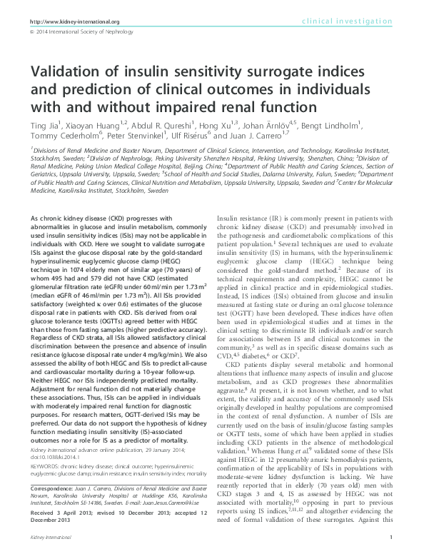 (PDF) Validation of insulin sensitivity surrogate indices and ...