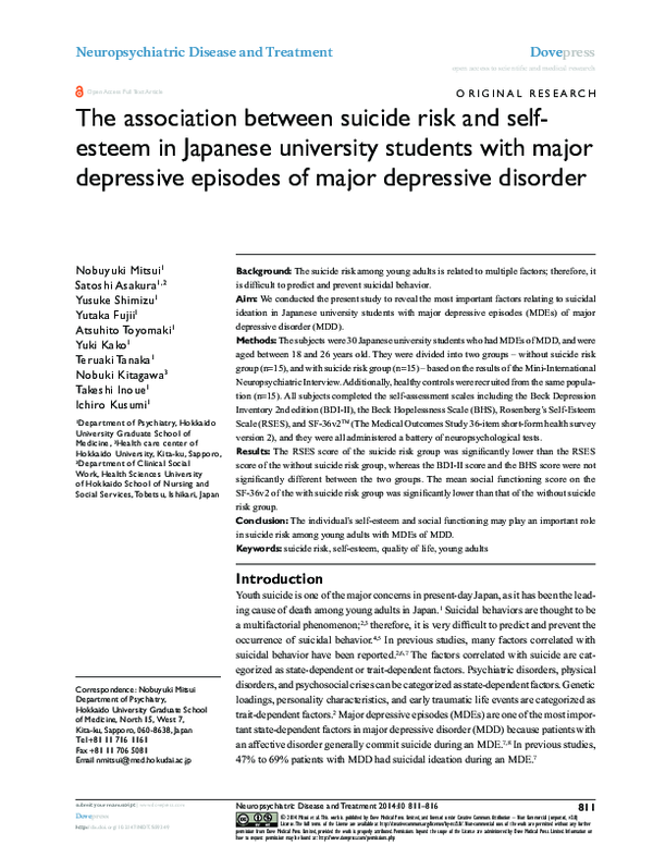 (PDF) The association between suicide risk and self-esteem in Japanese ...