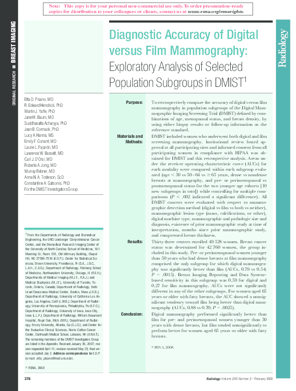(PDF) Diagnostic Accuracy of Digital versus Film Mammography ...