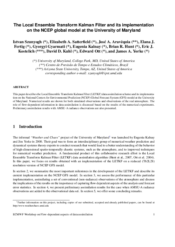 (PDF) The Local Ensemble Transform Kalman Filter and Its Implementation ...