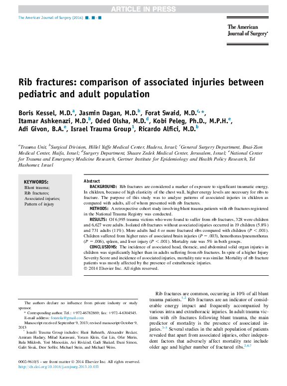 (PDF) Rib fractures comparison of associated injuries between
