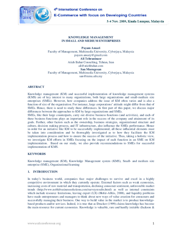 (PDF) Knowledge management in small and medium enterprises: An ...