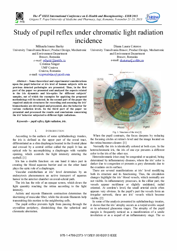 (PDF) Study of pupil reflex under chromatic light radiation incidence