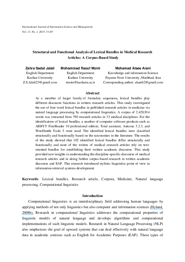(PDF) Structural and Functional Analysis of Lexical Bundles in Medical ...