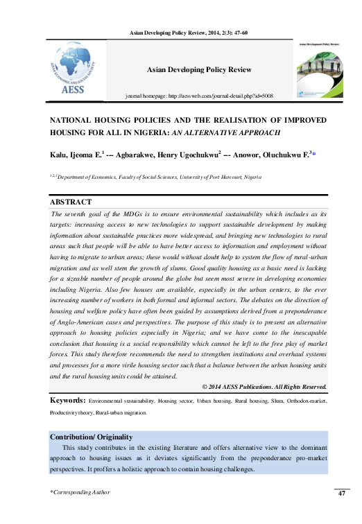 (PDF) NATIONAL HOUSING POLICIES AND THE REALISATION OF IMPROVED HOUSING