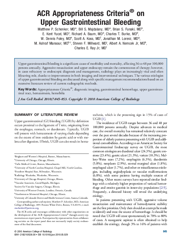 (PDF) ACR Appropriateness Criteria (R) on Upper Gastrointestinal Bleeding
