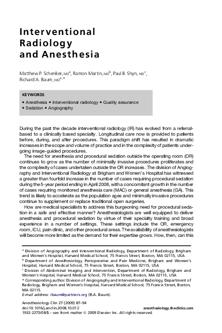 (PDF) Interventional Radiology and Anesthesia