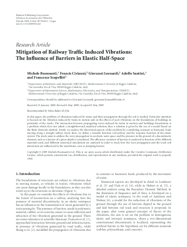 (PDF) Mitigation of Railway Traffic Induced Vibrations: The Influence ...