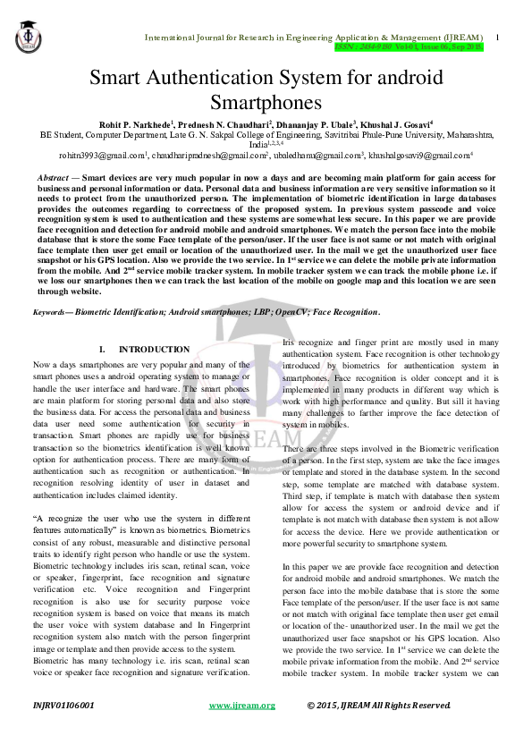 (PDF) Smart Authentication System for android Smartphones