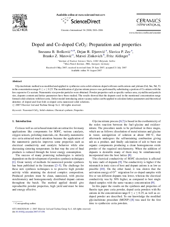 (PDF) Doped and Co-doped CeO2: Preparation and properties
