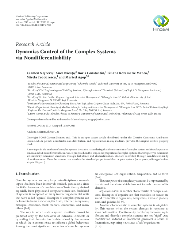 (PDF) Dynamics Control of the Complex Systems via Nondifferentiability