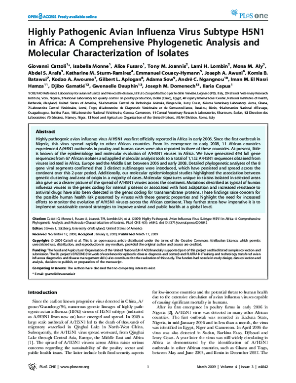 (PDF) Highly Pathogenic Avian Influenza Virus Subtype H5N1 in Africa: A ...