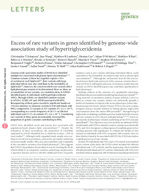 (PDF) Excess of rare variants in genes identified by genome-wide ...