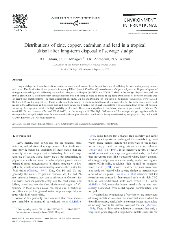 (PDF) Distributions of zinc, copper, cadmium and lead in a tropical