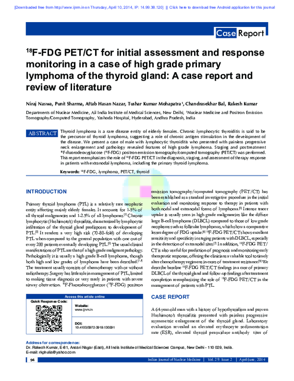 (PDF) 18 F-FDG PET/CT for initial assessment and response monitoring in ...