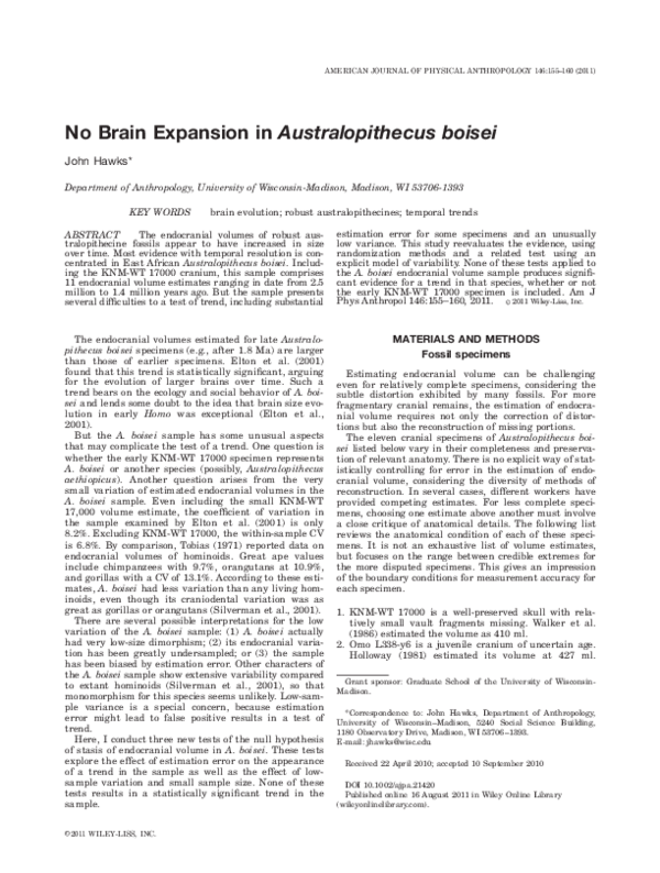 (PDF) No brain expansion in Australopithecus boisei