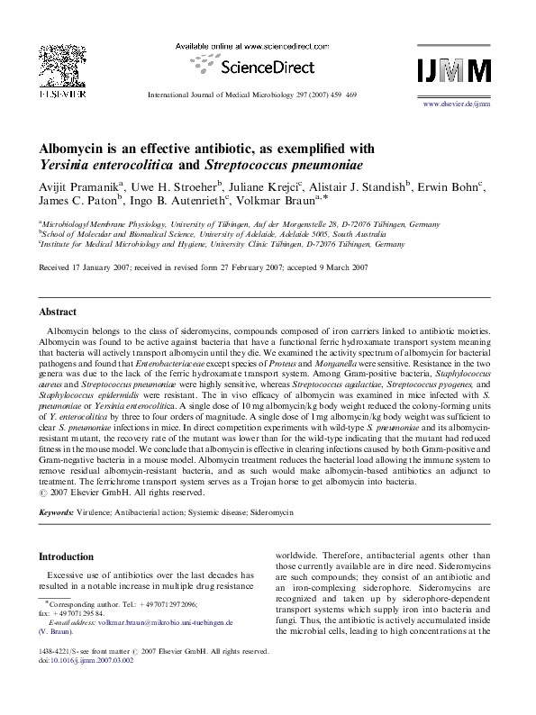 (PDF) Albomycin is an effective antibiotic, as exemplified with ...