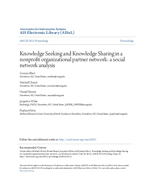 (PDF) Knowledge Seeking and Knowledge Sharing in a nonprofit ...