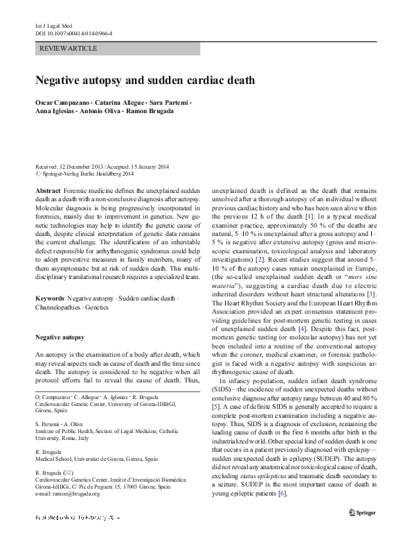 (PDF) Negative autopsy and sudden cardiac death Antonio Oliva