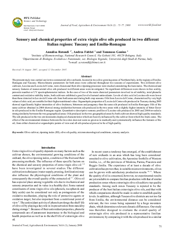 (PDF) Sensory and chemical properties of extra virgin olive oils ...