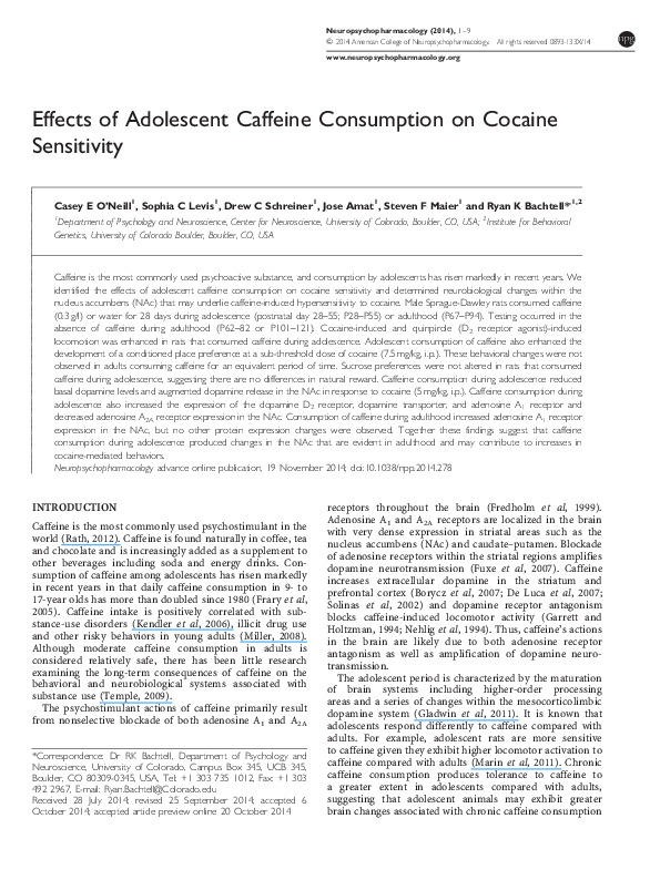 (PDF) Effects of Adolescent Caffeine Consumption on Cocaine Sensitivity