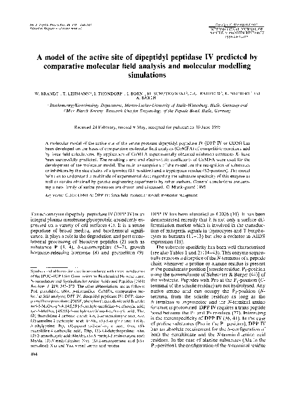 (PDF) A model of the active site of dipeptidyl peptidase IV predicted ...