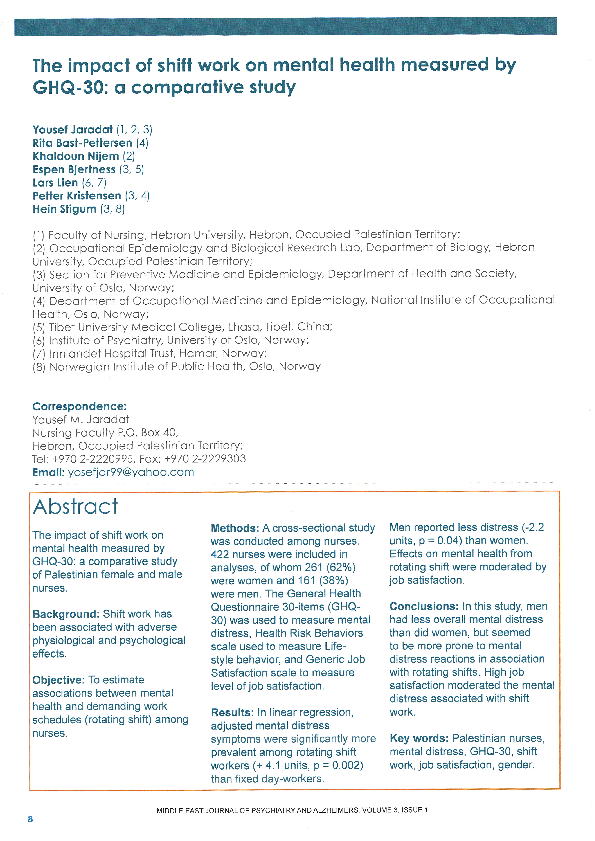 (PDF) The impact of shift work on mental health measured by GHQ-30: a ...