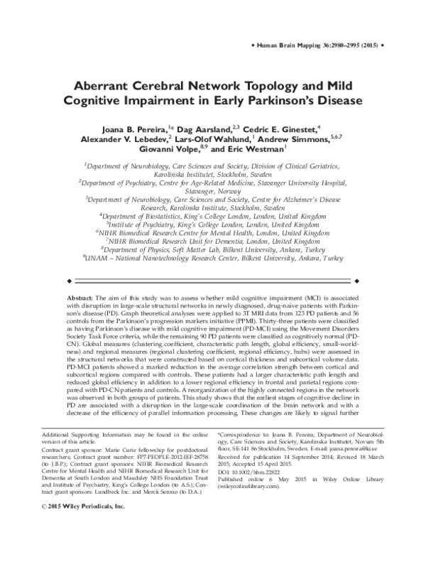 (PDF) Aberrant cerebral network topology and mild cognitive impairment ...