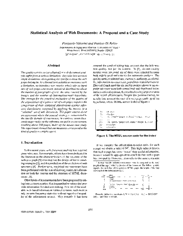 (PDF) Statistical analysis of Web documents: a proposal and a case study