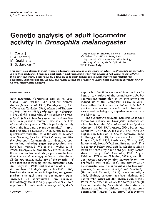 (PDF) Genetic analysis of adult locomotor activity in Drosophila ...