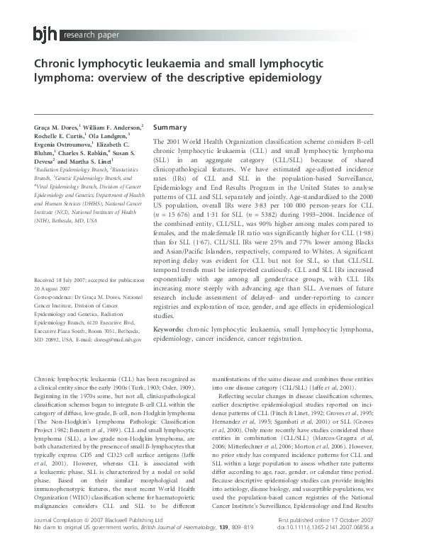 (PDF) Chronic lymphocytic leukaemia and small lymphocytic lymphoma ...