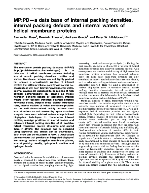 (PDF) MP:PD--a data base of internal packing densities, internal ...