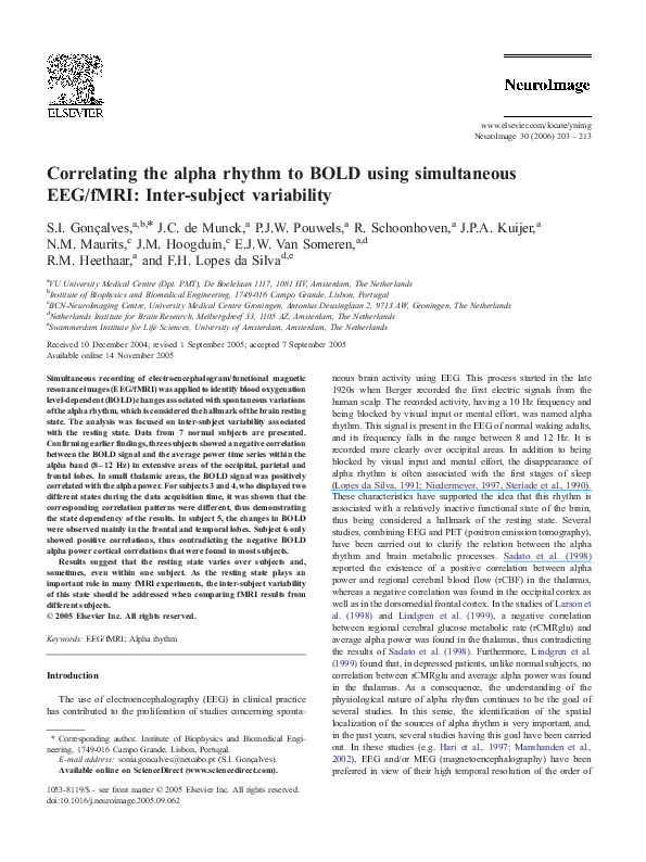 (PDF) Correlating the alpha rhythm to BOLD using simultaneous EEG/fMRI ...