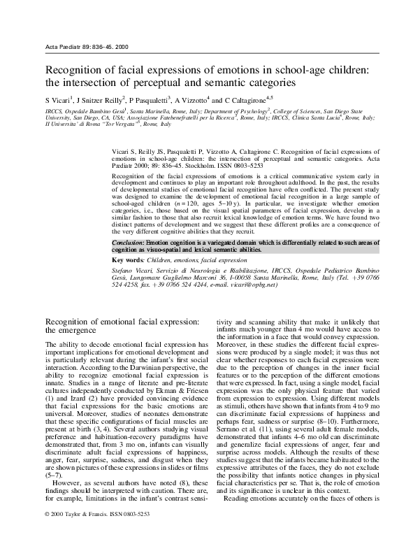 (PDF) Recognition of facial expressions of emotions in school-age ...