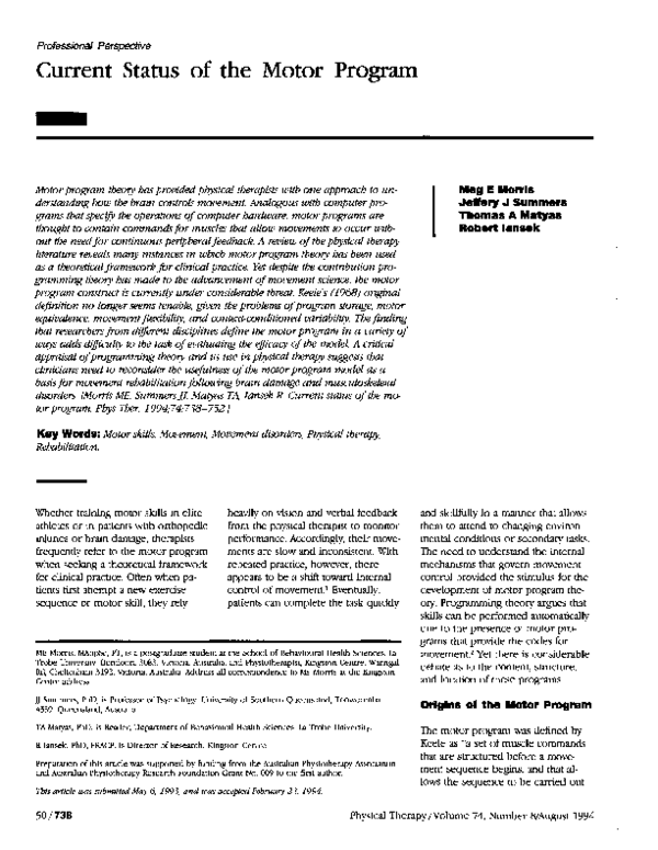 (PDF) Current status of the motor program