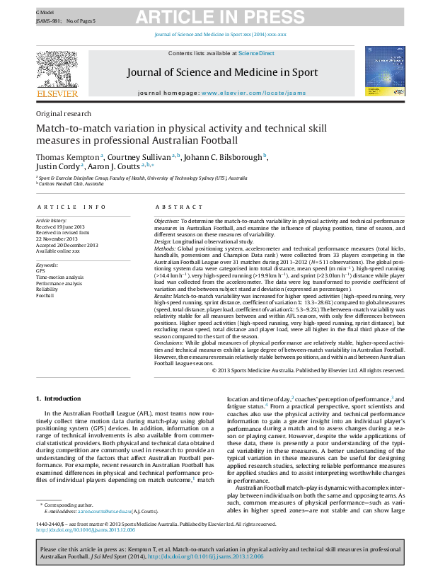 (PDF) Match-to-match variation in physical activity and technical skill ...