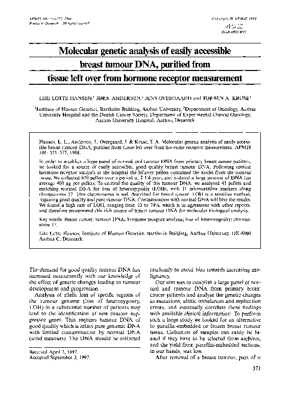 (PDF) Molecular genetic analysis of easily accessible breast tumour DNA ...