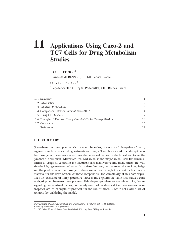 (PDF) Applications Using Caco-2 and TC7 Cells for Drug Metabolism Studies